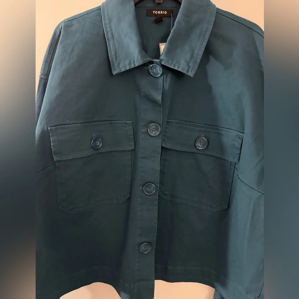 torrid Teal Utility Button-Front Jacket - Picture 4 of 13